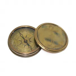 Otantik Çapa Motifli Pirinç Pusula | Antik Görünümlü Dekoratif Kullanışlı Denizci Temalı Yön Bulucu