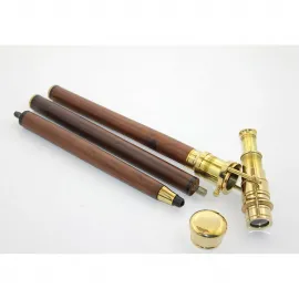 Vintage Stil Pirinç Teleskoplu Katlanabilir Ahşap Baston Yürüyüş Aksesuarı 95 Cm