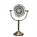 Zarif Antik Pirinç Masaüstü Gimbal Pusula: Dekoratif Denizci Navigasyon Enstrümanı 23x15cm