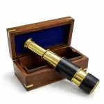 Ahşap Hediye Kutulu Lüks Pirinç Dürbün: Deri Kaplamalı Dekoratif Denizci Teleskop