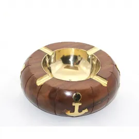 El Yapımı Ahşap ve Pirinç Çapalı Dekoratif Denizci Temalı Küllük - Ev ve Ofis Hediyesi