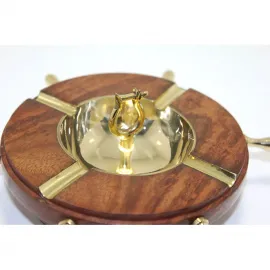 El Yapımı Ahşap ve Pirinç Gemi Dümeni Küllük | Deniz Temalı Dekoratif Obje