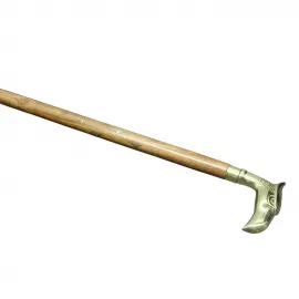 Zarif El Yapımı Pirinç Destek Saplı Ahşap Baston | Klasik İşlemeli 100 cm Yürüyüş Çubuğu