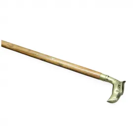 Zarif El Yapımı Pirinç Destek Saplı Ahşap Baston | Klasik İşlemeli 100 cm Yürüyüş Çubuğu