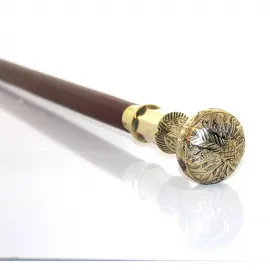 El Yapımı Oymalı Pirinç Saplı Lüks ve Estetik Ahşap Yürüyüş Bastonu - 100 cm