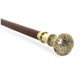 El Yapımı Oymalı Pirinç Saplı Lüks ve Estetik Ahşap Yürüyüş Bastonu - 100 cm