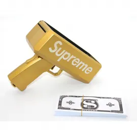 Altın Renk Supreme Logolu Para Saçma Makinesi Eğlenceli Parti ve Etkinlik Aksesuarı Oyun Seti