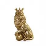 Lüks Altın Polyester Taçlı Aslan Figürü | Krallık Sembolü Dekoratif Biblo Obje