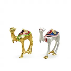 Göz Alıcı Altın ve Gümüş Rengi El Yapımı Emaye Taşlı Dekoratif Deve Biblo Takı Kutusu