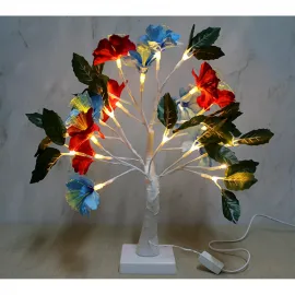 Ev ve Ofis Dekorasyonu İçin Şık Kırmızı Mavi Led Işıklı Yapay Çiçek Ağacı Masa Lambası