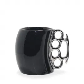 Agresif Muşta Desenli Siyah Porselen Kupa Bardak | Fark Yaratan Ergonomik Kahve Kupası