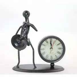 Vintage Metal Müzisyen Biblo Masa Saati | Sanatsal Dekoratif Ev Ofis Aksesuarı