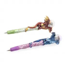 Büyüleyici Ejderha Temalı Işıklı Tükenmez Kalem - Polyester Detaylı Fantastik Yazı Aracı