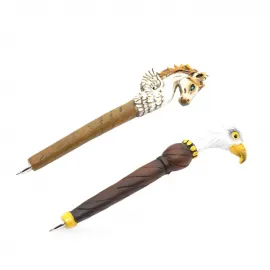El Yapımı Görünümlü Kartal ve Unicorn Figürlü Polyester Tükenmez Kalem | 16 cm Dekoratif Yazım Aracı