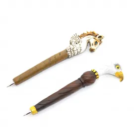 El Yapımı Görünümlü Kartal ve Unicorn Figürlü Polyester Tükenmez Kalem | 16 cm Dekoratif Yazım Aracı