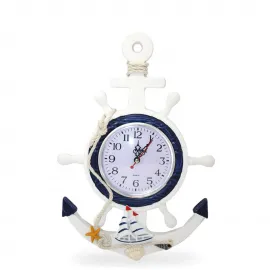 Deniz Temalı Ahşap Dümen Çapa Tasarımlı Duvar Saati – Ev ve Ofis Dekorasyonu İçin Marin Şıklık