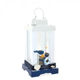 Deniz Temalı Beyaz Metal Marin Mumluk Fener – Plaj Evi ve Yazlık Dekorasyonuna Sahil Havası Katın