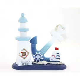 Deniz Tutkunlarına Özel El Yapımı Ahşap Marin Deniz Feneri ve Çapa Biblo | Dekoratif Ev Objesi