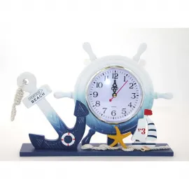 Nostaljik Ahşap Marin Dümenli Dekoratif Masa Saati - Deniz Temalı Ev Aksesuarı