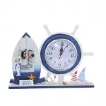 Deniz Temalı Ahşap Dümenli Masa Saati ve Fotoğraf Çerçevesi | Marin Dekorasyon