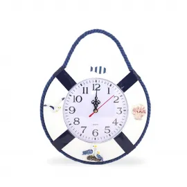 Deniz Temalı Ahşap Marin Duvar Saati – Dekoratif Can Simidi Tasarımı Ev Ofis Aksesuarı