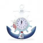 Deniz Temalı Ahşap Marin Dümen ve Çapa Tasarımlı Dekoratif Duvar Saati