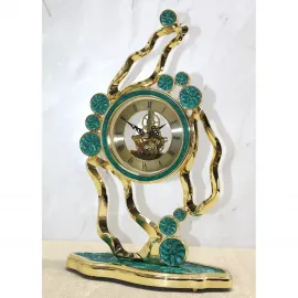 Lüks Özel Tasarım Altın Vurgulu Teal Dekoratif Masa Saati – İskelet Kadranlı Şık Ev Aksesuarı