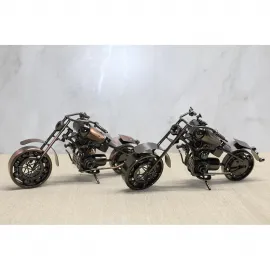 Metal Bilyeli Özel Tasarım Chopper Motor Biblo Orta Boy El Yapımı Dekoratif Figür