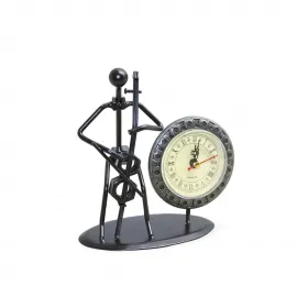 Şık Metal Saatli Keman Çalan Müzisyen Dekoratif Biblo Masaüstü Ev Ofis Aksesuarı