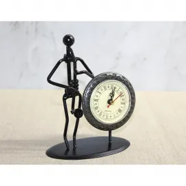 Vintage Metal Müzisyen Biblo Saksafon Çalan Figürlü Masa Saati - Ev Ofis Dekorasyonu