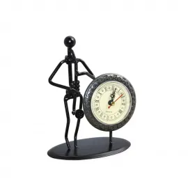 Vintage Metal Müzisyen Biblo Saksafon Çalan Figürlü Masa Saati - Ev Ofis Dekorasyonu