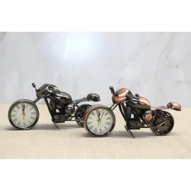 Vintage Bronz ve Krom Metal Motorsiklet Biblo Saat: Ev ve Ofis Dekorasyonu İçin Şık Tasarım