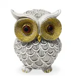 Zarif Beyaz Polyester Baykuş Biblo | Altın Göz Detaylı Modern Ev Ofis Dekoratif Figürü