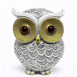 Şık Gri Altın Detaylı Polyester Baykuş Dekoratif Figür: Modern Ev ve Ofis Objesi