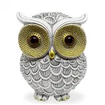 Şık Gri Altın Detaylı Polyester Baykuş Dekoratif Figür: Modern Ev ve Ofis Objesi