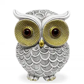 Şık Gri Altın Detaylı Polyester Baykuş Dekoratif Figür: Modern Ev ve Ofis Objesi