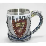 Game Of Thrones Winter Coming Kurt Başlı 3D Çelik Kupa Bardak | Dekoratif Koleksiyonluk GOT Hediye Kupa