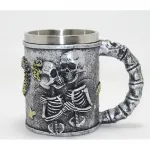 Gotik Sonsuz Aşk Temalı 3D Kabartmalı İskelet Çifti Paslanmaz Çelik Kupa Bardak
