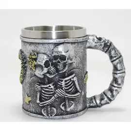 Gotik Sonsuz Aşk Temalı 3D Kabartmalı İskelet Çifti Paslanmaz Çelik Kupa Bardak