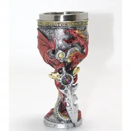 Gotik Fantastik Ejderha Kılıç Desenli 3D Kabartmalı Paslanmaz Çelik Dekoratif Kadeh
