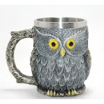 Bilge Baykuş Temalı 3D Kabartmalı Paslanmaz Çelik Kupa | Gotik Tasarım Dekoratif Bardak