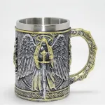 Epik Savaşçı Melek Kanatlı 3D Kabartmalı Gotik Paslanmaz Çelik Kupa Mug