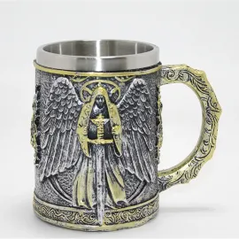 Epik Savaşçı Melek Kanatlı 3D Kabartmalı Gotik Paslanmaz Çelik Kupa Mug