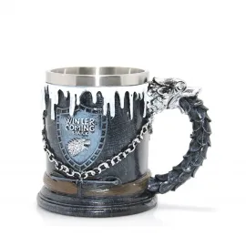 Game of Thrones Stark Winter Coming Paslanmaz Çelik Ejderha Saplı Kupa Bardak