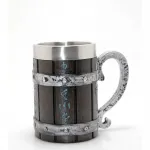 Viking Rünlü Paslanmaz Çelik İç Yüzeyli Dekoratif Kupa Bardak | Ortaçağ Temalı El İşçiliği Görünümlü Mug