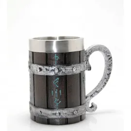 Viking Rünlü Paslanmaz Çelik İç Yüzeyli Dekoratif Kupa Bardak | Ortaçağ Temalı El İşçiliği Görünümlü Mug