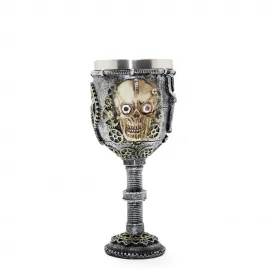 Gotik Steampunk Kurukafa Dişli Detaylı Paslanmaz Çelik Dekoratif Kadeh Bardak