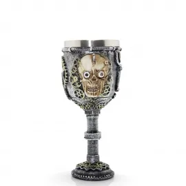 Gotik Steampunk Kurukafa Dişli Detaylı Paslanmaz Çelik Dekoratif Kadeh Bardak