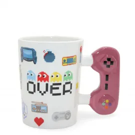 Retro Oyuncu Temalı Game Over Pixel Art Porselen Kupa Bardak | Orijinal Kontrolör Saplı Tasarım