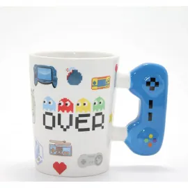 Retro Oyun Tutkunlarına Özel Game Over Pikselli Tasarım Porselen Kupa Bardak - Konsol Saplı